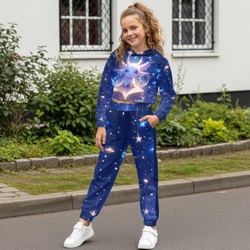 WELLFLYHOM Girls Clothes Set 4-13 2 Pcs Pullover Cropped Hoodie and Pants Set Long Sleeve Hoodie Sweatshirt and Jogger Pant3