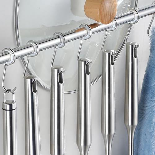 Portautensili da cucina in acciaio inox, con design a doppia guida, ganci mobili per risparmiare spazio, ideale per utensili da cucina