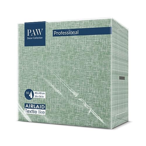 PAW Serviette de Table Papier - Airlaid (40 x 40 cm) I Nature, Structura, Vert I Décoration Anniversair, Mariage, Bapteme Garcon et Fille I Structure en Tissu...