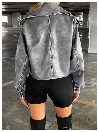 Women's PU Leather Cropped Jacket Long Sleeve Lapel Collar Moto Biker Jacket Outerwear2