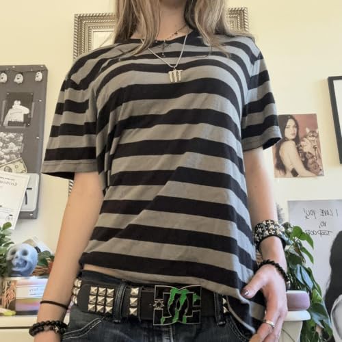 Image of Cute Striped Graphic Tees for Women Y2k Short Sleeve Preppy Teen Crop Tops