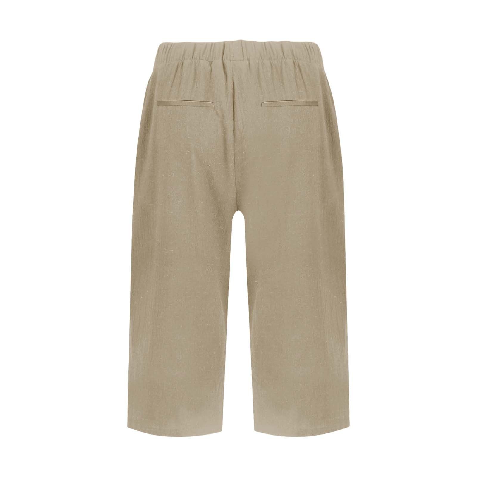 Generico Lekkie letnie spodnie damskie bawełniane spodnie capri z elastyczną talią bermudy eleganckie wygodne szorty 3/4 z kieszeniami jednolity kolor na co dzień szorty plus size