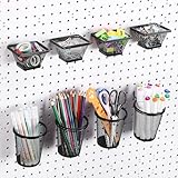 MorningRo 4 Set Peg Board Baskets and Bins Black Metal Pegboard Baskets and Wire Mesh Cup with Ring Hook Assortment Bin Holder Accessories for Organizing Storage Office Garage
