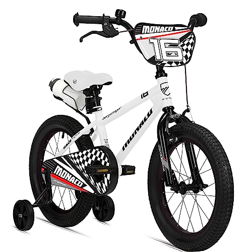 Bergsteiger Monaco 16 Zoll Kinderfahrrad, geeignet für 4, 5, 6 Jahre, BMX, Stützräder, Rücktrittbremse, Trinkflasche, Kettenschutz