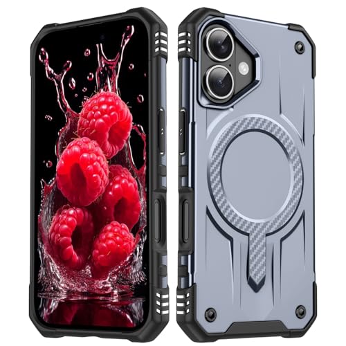 Funda compatible con iPhone 16 Plus, funda magnética híbrida clásica, delgada, a prueba de golpes, protección estándar contra caídas, parte trasera resistente a los arañazos (gris)