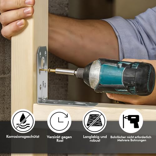 shinfly Winkelverbinder 24 Stück 53×53×35 mm, Galvanisch Verzinkte 90° Metallwinkel, Winkel Bracket, L Klammern Holzverbinder für Möbel, Stuhl, Tisch & Fenster