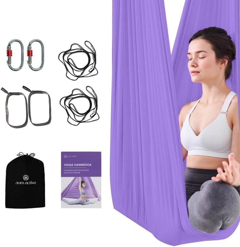 Aerial Silk Yoga Hammock & Swing for Home 5.5 Yards, Inversion Exercises, Starter Kit for All Levels – Durable with Extension Straps, Carabiners, and Pose Guide