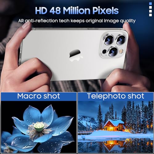Image of Uyiton Compatible with iPhone 15 Pro /iPhone 15 Pro Max Camera Lens Protector, [Not Easy to Break][Strong Adsorption][Case-Friendly] Metal Tempered Glass Rear Camera Screen Cover - Silver White