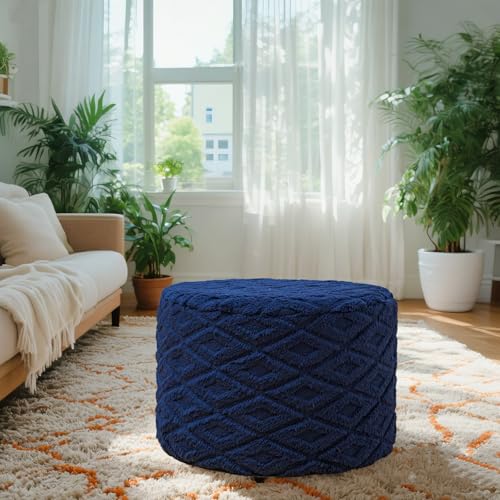 AbunHeri Fluffy Round Ottoman Pouf with All-in-One Foam Filling 20" x 14" Furry Ottoman Foot Rest Foot Stool for Living Room or Bedroom (Navy Blue) AbunHeri Fluffy Round Ottoman Pouf with All-in-One Foam Filling 20" x 14" Furry Ottoman Foot Rest Foot Stool for Living Room or Bedroom (Navy Blue)