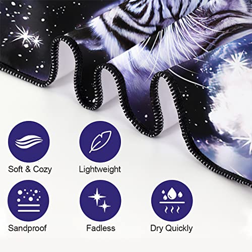 Ohtmtho Oversized Beach Towel Quick Dry Sand Free Lightweight Microfiber Beach Towels For Swim Pool Camping Travel, Bengal White Tiger, 36"X72" #TOP2