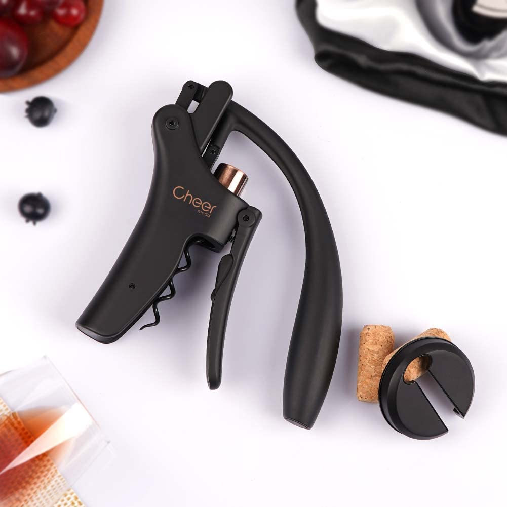 CHEER MODA Leva Screwpull – Cavatappi verticale compatto professionale, elegante apribottiglie Shaduf Screwpull per vino, rimozione manuale del tappo del vino con tagliacapsule rimovibile e spirale