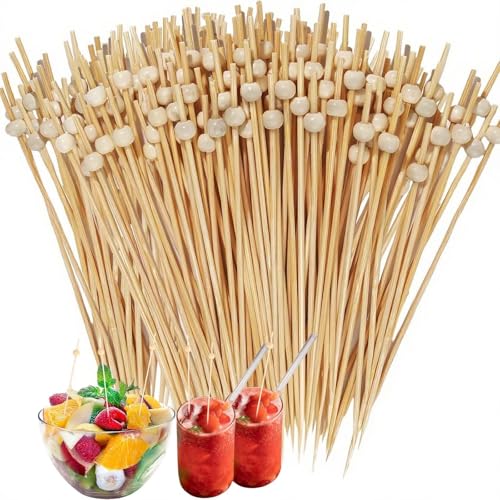200 Stück Spieße Fingerfood, 12cm Holzspieße Cocktailspieße Set Partyspieße Obstspieße Zahnstocher Holz, für Snacks Fingerfood Cocktail Spieße Weihnachten für Geburtstagsfeiern (Holzperlen)