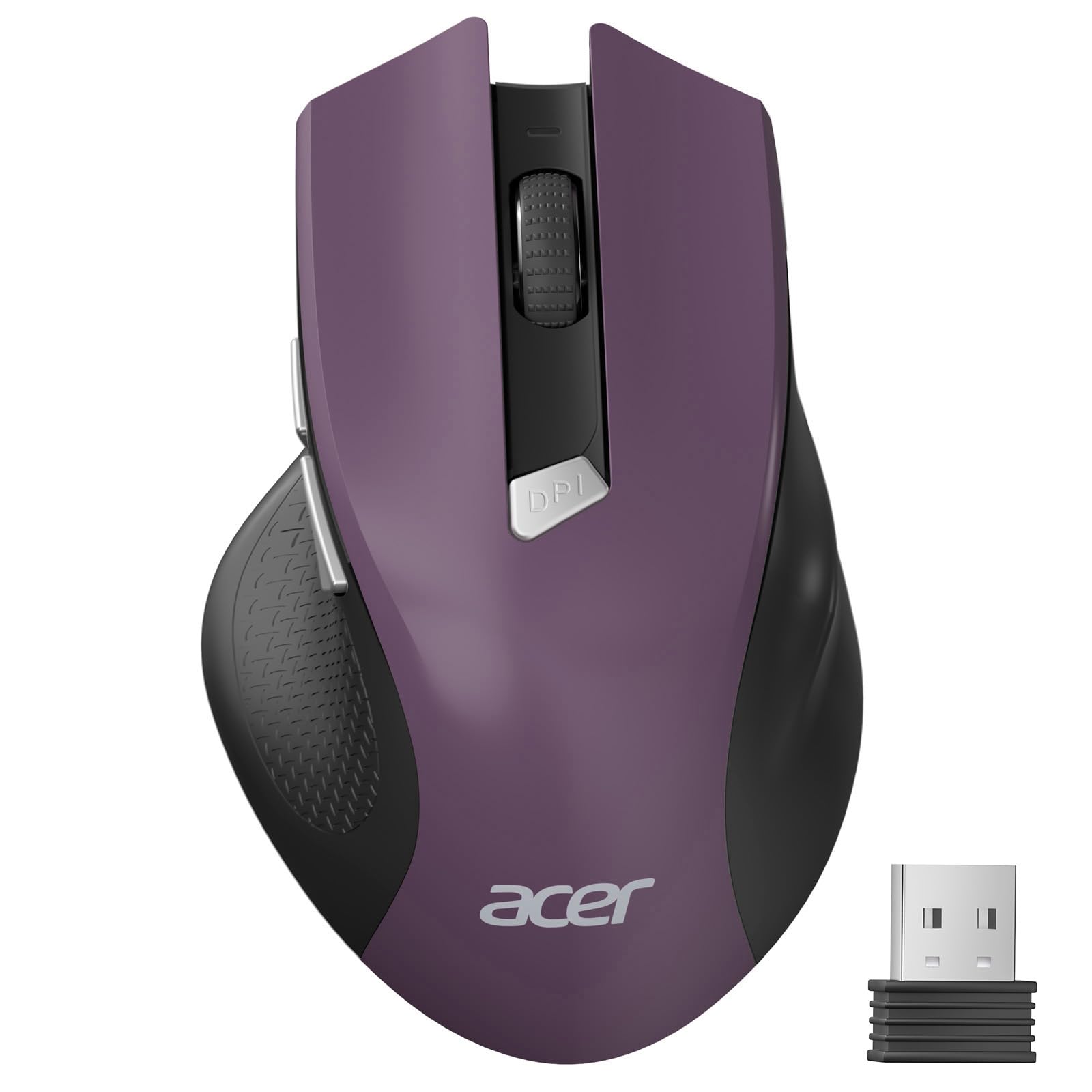 acer Maus Kabellos, 2.4GHz 1600 DPI Funkmaus, 3 Einstellbare DPI Wireless Mouse mit 6 Tasten, Batteriebetriebene Kabellose Maus für Laptop, PC und MacBook, Empfohlen für Rechtshänder-Lila