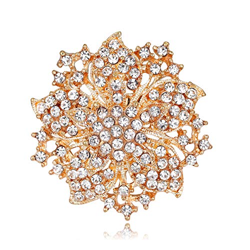 Image of Wedding Bridal Big Crystal Rhinestone Bouquet Brooch Pin for Women (gold flower)