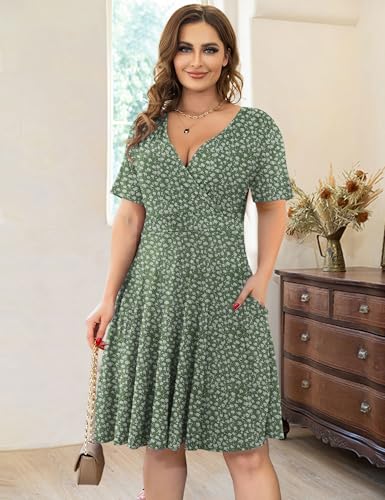 Image of Ahlaray Plus Size Faux Wrap Dress for Curvy Women with Pockets | Flattering faux wrap V-neck with soft stretch fabric and pockets for work, weddings and everyday comfort.