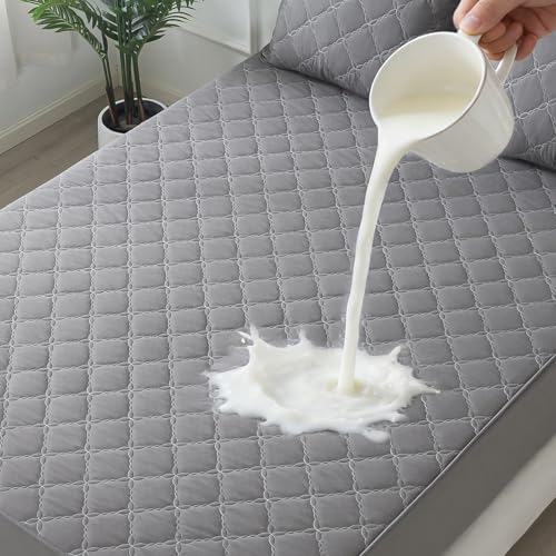 Waterproof Mattress Protector - Queen Size Mattress Pad Silent & Fitted Sheet Style | Full Bed Protection for Kids, Pets, Adults | Hypoallergenic, Machine Washable (Gray, Queen) — view 2