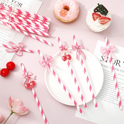 Pitillos de papel con lazo y cereza, 50 unidades miniatura 4