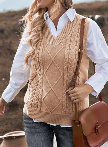 Image of EVALESS Oversized Sweater Vest for Women V Neck Sleeveless Solid Color Loose Pullover Sweater