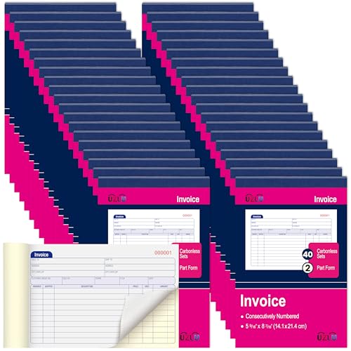 40 Packs Invoice Book 2 Part Carbonless for Small Business, 5-9/16