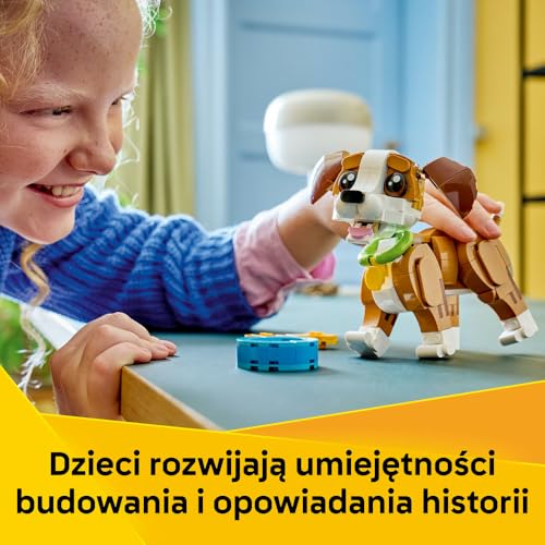 LEGO Creator 3 w 1 urocze zwierzęta: zabawny szczeniak pies zabawka - figurka zwierzęcia przekształca się w wiewiórkę lub kaczkę - kreatywny prezent urodzinowy dla dziewczynek i chłopców w wieku 8+ lat - 31382