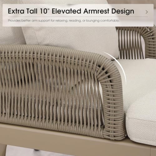 Image of PURPLE LEAF Patio Chaise Lounge Chair with 2 Pillows Aluminum Champagne