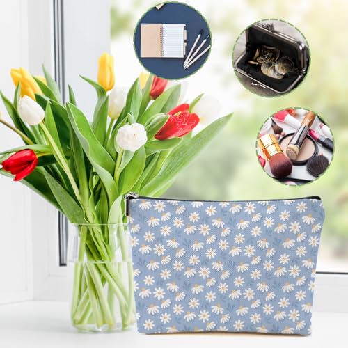 4pcs Vintage Floral Makeup Bag, Daisy Flower Cosmetic Bag Garden Gifts for Women Female Girls Sister BFF Nature Lover, Travel Zipper Pouch Christmas Thanksgiving Birthday Gifts3