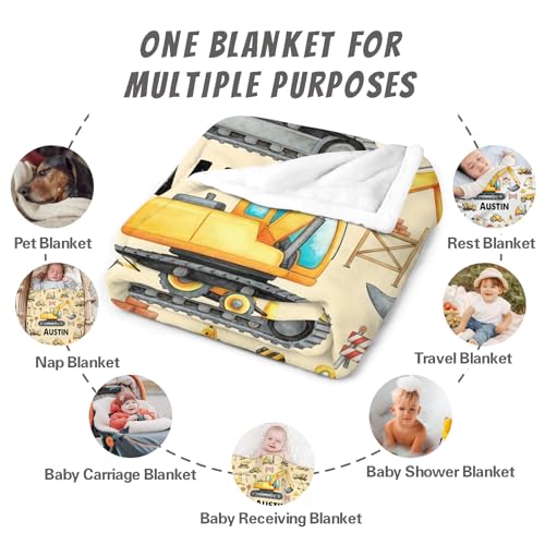Image of Personalized Baby Blanket with Name, Custom Name Blanket for Kids Soft Flanne Blankets in Easter Personalized Baby Gifts for Infant Newborn Shower (Excavator)