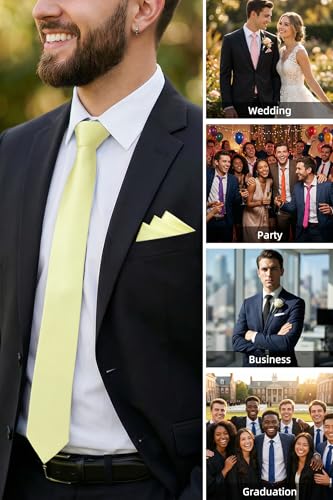 Image of HISDERN Mens Ties Solid Color Ties for Men Formal Necktie with Pocket Square Set Satin Silk Neck Tie Handkerchiefs Set