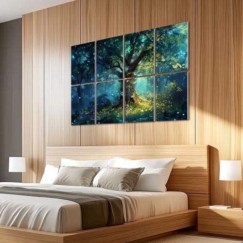 8 Pack Paneles Acústicos Artísticos Absorbentes de Sonido Árbol Bosque Místico Tonos Azules Majestuosos Surrealismo Naturaleza Calma Paneles Decorativos para Pared Autoadhesivos para Estudios de Grabación Oficina 48"x32" miniatura 5