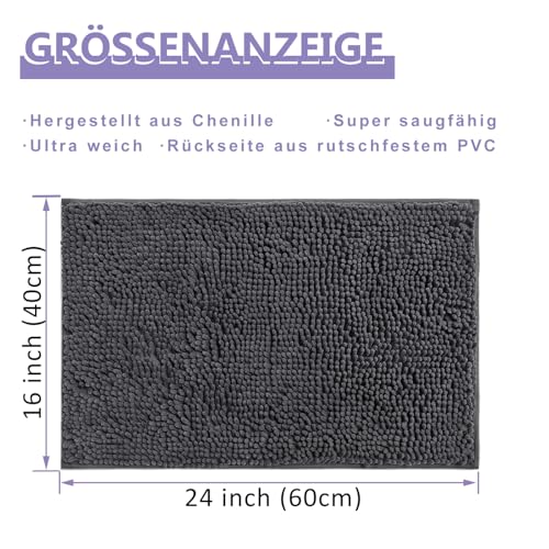 RUN HELIX Non Slip Chenille Bath Mat, Versatile Soft Bathroom Mat & Shower Mat, Machine Washable Absorbent Bath Mats for Bathroom, Living Room, Kitchen, Bedroom & Indoor Scenes, 40x60cm, Dark Grey - Cosy Home Interiors RUN HELIX Non Slip Chenille Bath Mat, Versatile Soft Bathroom Mat & Shower Mat, Machine Washable Absorbent Bath Mats for Bathroom, Living Room, Kitchen, Bedroom & Indoor Scenes, 40x60cm, Dark Grey - Image 2