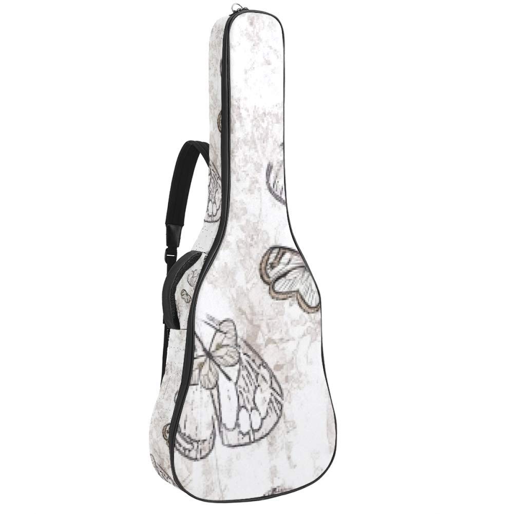Gitarren-Gigbag, wasserdicht, Reißverschluss, weicher Gitarren-Rucksack, Bass-Akustik- & klassische Folk-E-Gitarrentasche, leichtes Muster, Schmetterling