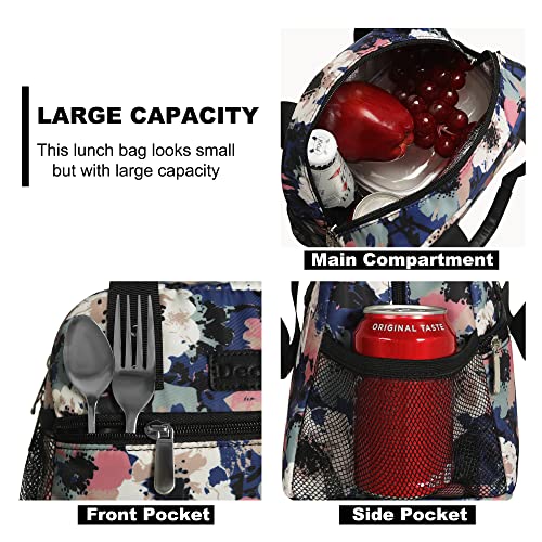 Lunch Bag For Women Freezable Lunch Tote Bag Organizer Reusable Cooler Lunch Box For Adult Outdoor Work,School And Picnic Insulated Lunch Bag With Pocket Ink Floral #TOP3