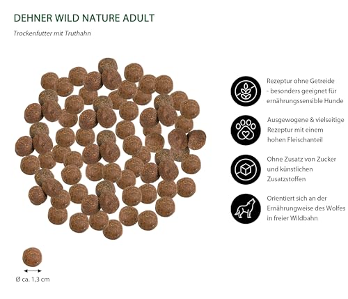 Dehner Wild Nature Hundefutter Hügelland, Trockenfutter getreidefrei, für ausgewachsene Hunde, Truthahn 12 kg