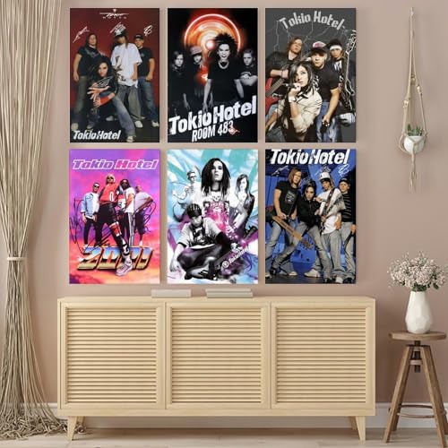 Duboueu Tokio Poster Hotel Rock Band Music Vintage Cover Poster Set, 6 Stück, 08x12inch (20x30cm), Schlafzimmer-Dekor, Querformat, Wandmontage, Leinwand, Rahmung, Geometrisch, Vintage, Retro