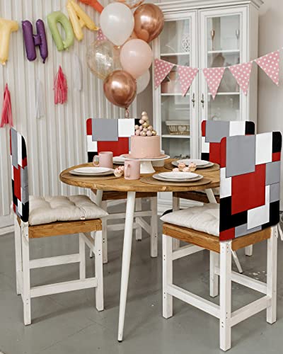 Red Grey Black Geometric Chair Covers Set Of 4 For Dining Room, Middle Century Modern Art Abstract Chair Back Cover Kitchen Chair Slipcovers Seat Protector For Party Banquet Christmas Decorations #TOP2