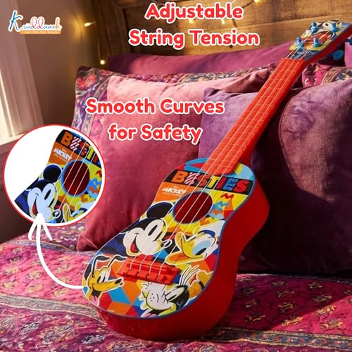 Image of Mickey Guitar for Kids (Big) - 4-String Musical Toy with Adjustable Tension, Fingerstyle Tab & Pick | Disney Mickey Mouse Theme | Portable Educational Gift for Boys & Girls Age 3+