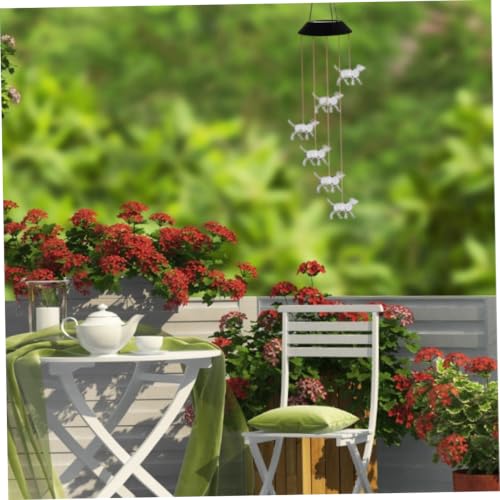 Campanas de viento solares para jardín con luces LED cambiantes y diseño de perro 3