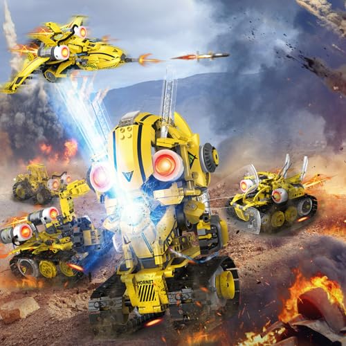 Image of 5-in-1 STEM RC Robot Building Blocks Kit, Educational Toys Age 6-12 | Remote & app controlled rechargeable motorized, 673pcs, LED light & sound, programming coding - birthday gift 7-10 yr