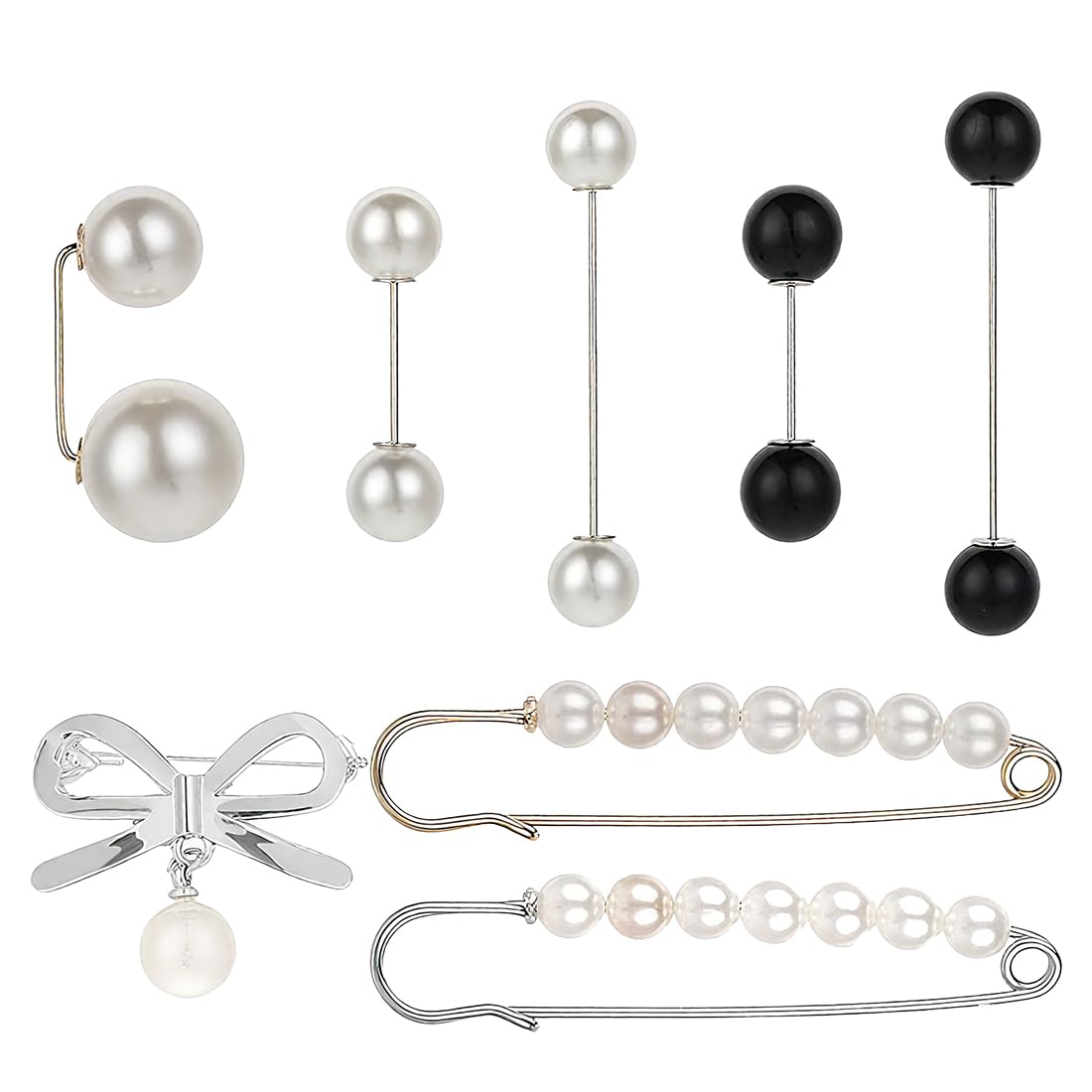 8Pièces Perle Broche, Broche de Perle de Mode, Broche Élégante Fausses Perles Mode Broche de Perle Simulée Épingle Sécurité Clips pour Femmes Pull Col Châle Cardigan Echarpe pour Saint Valentin