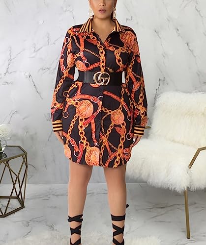 Image of Glozeplus Long Sleeve Button Down Collar Mini Shirt Dress for Women | Trendy script print shirt dress.The button-down front and collared V-neck create a chic.Perfect for office or casual dates.