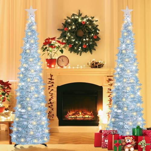 SINTENILL Árvore de Natal pop-up de 1,8 m com luzes de temporizador, árvore de Natal artificial de t