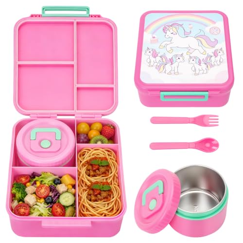 Image of Kids Bento Lunch Box with 12oz Insulated Food Jar, 4-Compartment Lunch Box