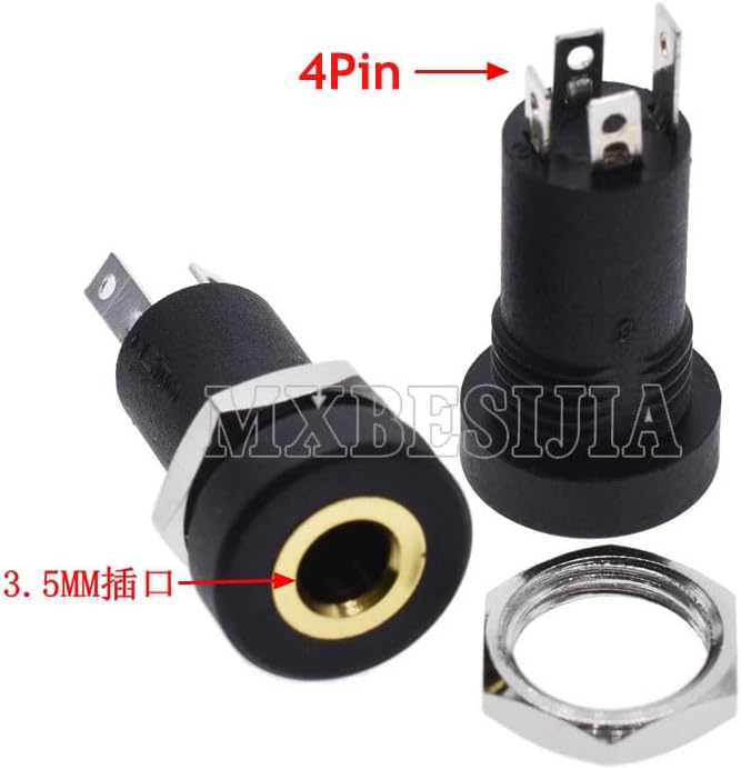 PJ-392A 3/4 Pin 3.5mm Audio Jack Socket 3/4 Pole Stereo Solder Panel Mount 3.5 mm Headphone Female Socket Connector With Nut - (Package: 1 Pcs, Pins: 4Pin) image 3