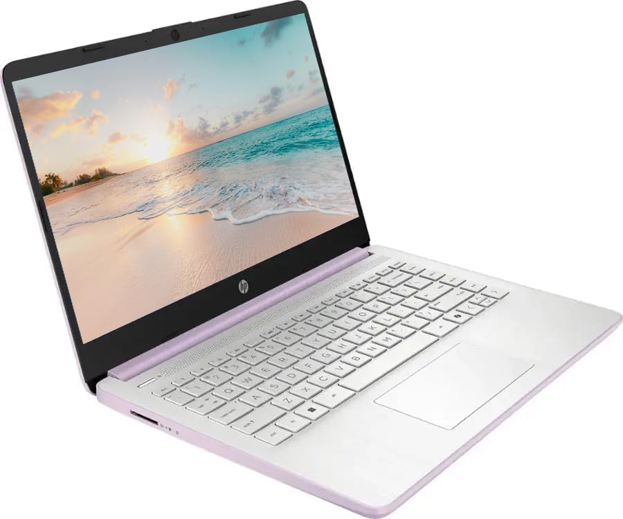 Image of HP 14 inch LED Business Laptop Computer with 1-Year Office 365, 4GB RAM 640GB Storage (128GB UFS + 512GB SD Card), Intel Quad-Core N150 Processor, Windows 11 S, PLUSERA Earphones, Honey Lavender