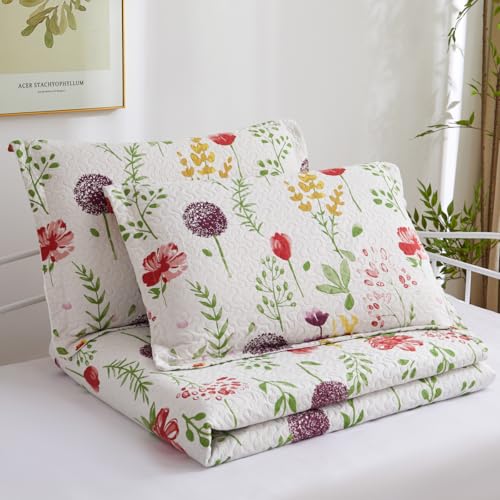 Image of Jarson 3 Pcs Floral Daybed Cover Set Twin Size Purple White Dandelion Flower Sofa Cover Bedding Sets Double Side Bed Set for All Season Botanical Pattern Daybed Quilt Set with Pillow Shams