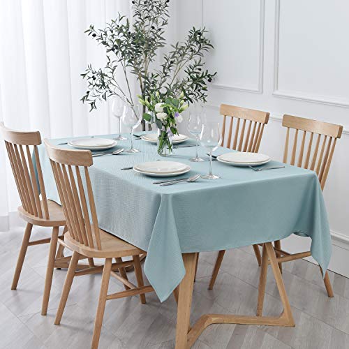 Image of maxmill Textured Rectangular Tablecloth Water Resistance Antiwrinkle Spillproof Soft Jacquard Table Cloth for Dining Room, Buffet Banquet Parties and Holiday Dinners, 60 x 104 Inch, Dusty Blue