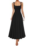 Womens 2025 Summer Sleeveless Square Neck Sundress Casual Long Flowy A Line Knit Dress Beach Vacation Maxi Dresses