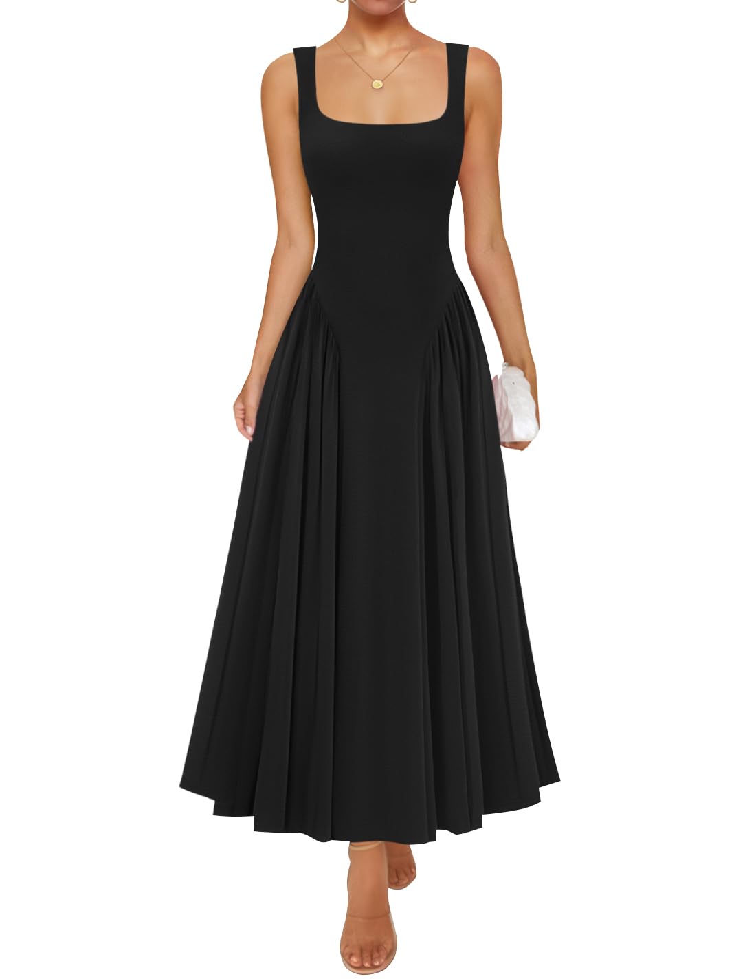 ZESICA Womens Summer Sleeveless Square Neck Vacation Sundress