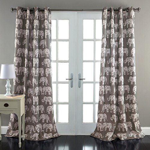 Image of Lush Decor Elephant Parade Window Curtain Panel, 84" x 52", Gray