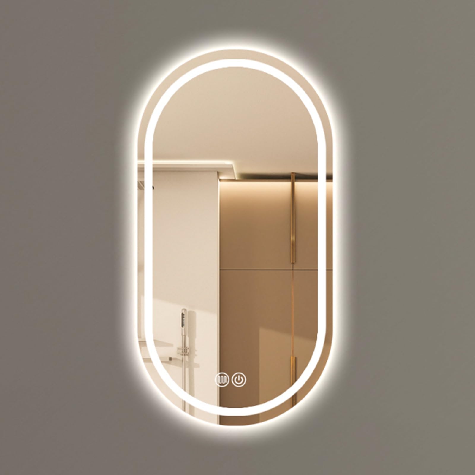 SXFSDOU LED Bathroom Mirror, Oval Illuminated Wall Mounted Mirror with Demister, Dimmable 3 Color Lighting, Touch Control